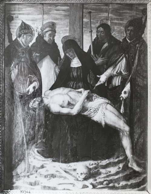Bulloz — Botticini Francesco - sec. XV - Pietà con san Ludovico di Tolosa, san Domenico, san Giacomo Maggiore e san Nicola di Bari — insieme